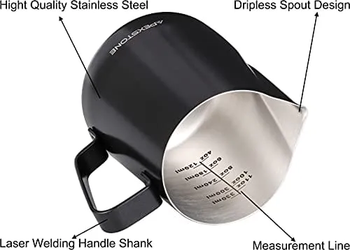 Apexstone Espresso Milk Frothing Pitcher 12 oz Black,Espresso Steaming Pitcher 12 oz,Coffee Milk Frothing Cup,Coffee Steaming Pitcher 12 oz/350 ml