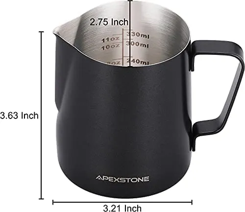 Apexstone Espresso Milk Frothing Pitcher 12 oz Black,Espresso Steaming Pitcher 12 oz,Coffee Milk Frothing Cup,Coffee Steaming Pitcher 12 oz/350 ml