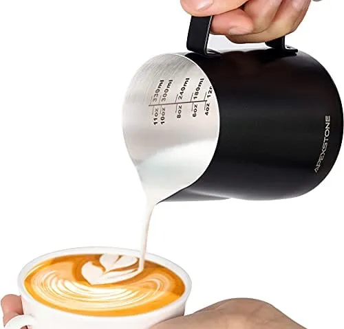 Apexstone Espresso Milk Frothing Pitcher 12 oz Black,Espresso Steaming Pitcher 12 oz,Coffee Milk Frothing Cup,Coffee Steaming Pitcher 12 oz/350 ml
