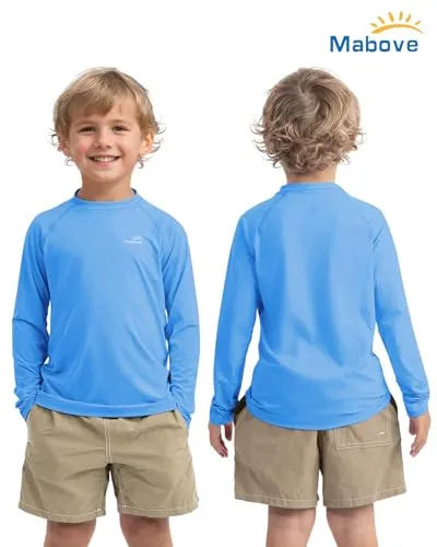 Boys UPF 50  Long Sleeve Sport Sun Protective Rash Guard Swim Athletic Shirt Outdoor Running Blue