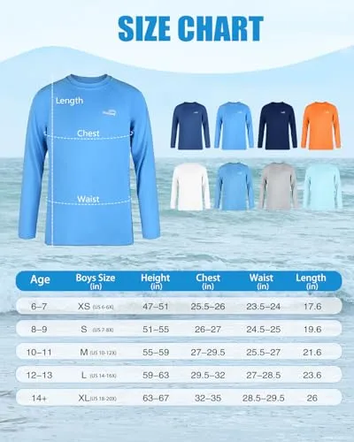 Boys UPF 50  Long Sleeve Sport Sun Protective Rash Guard Swim Athletic Shirt Outdoor Running Blue