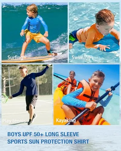 Boys UPF 50  Long Sleeve Sport Sun Protective Rash Guard Swim Athletic Shirt Outdoor Running Blue