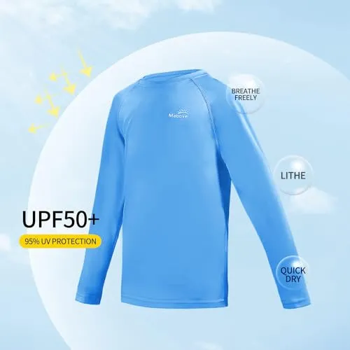 Boys UPF 50  Long Sleeve Sport Sun Protective Rash Guard Swim Athletic Shirt Outdoor Running Blue