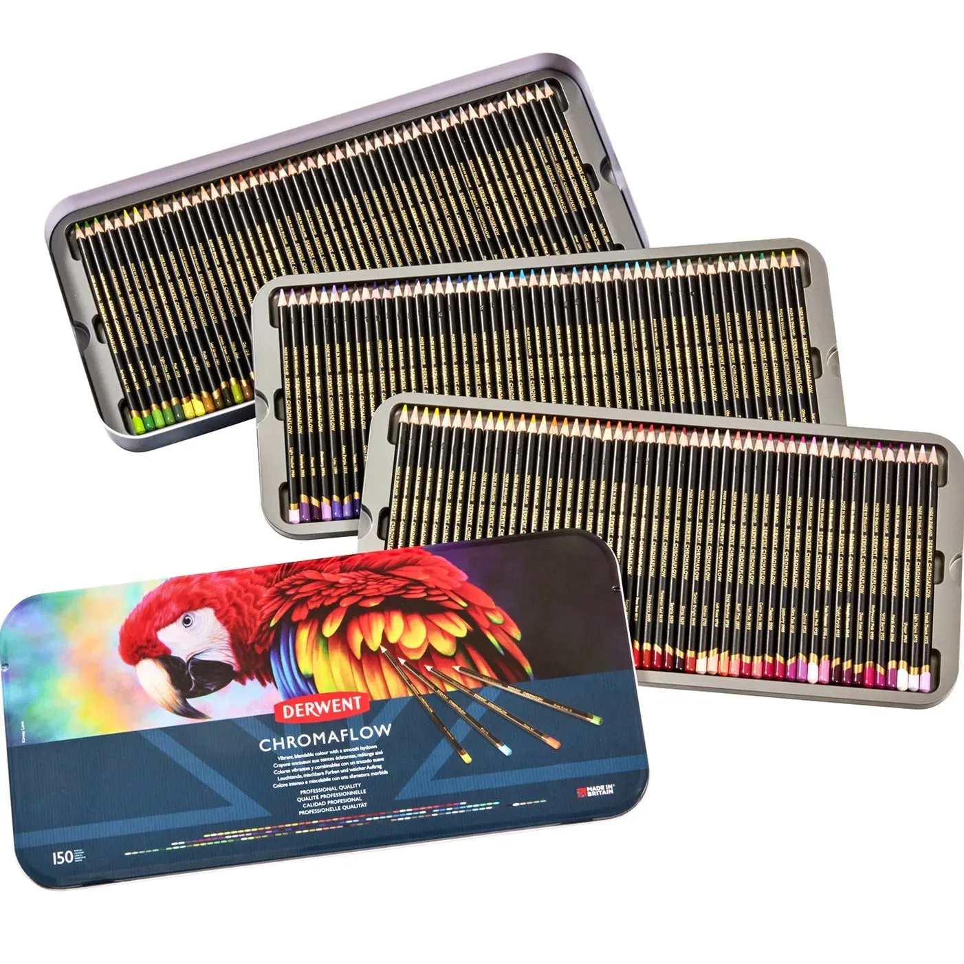 Derwent 150 ChromaFlow Coloured Artists Pencils Tin Set Professional Full Range