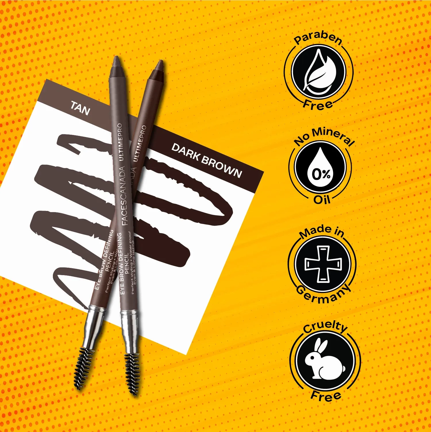 Faces Canada Brow Defining Pencil | Gel Gliding Formula | No Transfer | Waterproof | Long Lasting |Intense Color |Paraben & Mineral Oil Free |Tan 1.2g