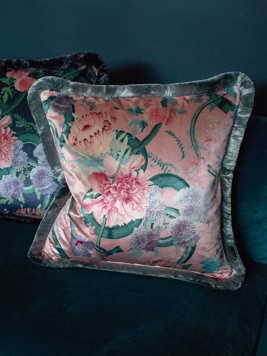 Sample Sale: Forbidden Bloom 'Blush' Fringed Velvet Cushion