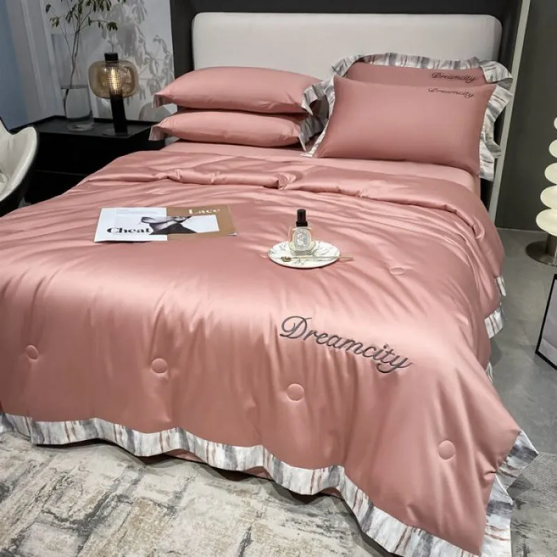 Tencel Summer Cooling Ice Silk Summer Quilt Airable Cover Four-piece Set