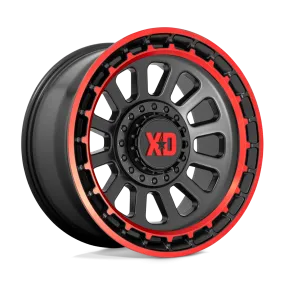 XD856 Omega 17X9 6X135 6X139.7 -12 mm Satin Black Machined Lip With Red Tint